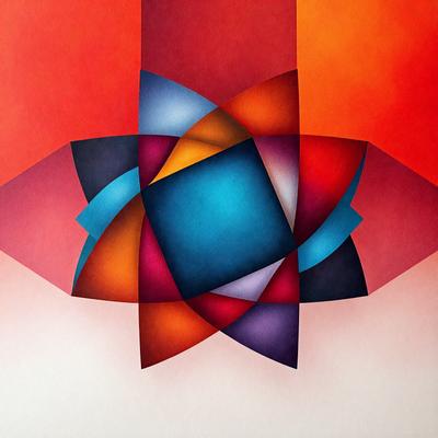 The primary subject of the image is a colorful, abstract art piece featuring a mix of blue, orange, and purple colors. The setting is a white background, which provides a clean and minimalist appearance. The visual style is a combination of digital art and illustration, creating a unique and eye-catching design. The colors and mood of the artwork evoke a sense of vibrancy and creativity, making it an appealing and engaging piece of art.